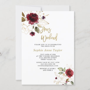Luxus Burgund Floral Gold Bachelorette Wochenende Einladung