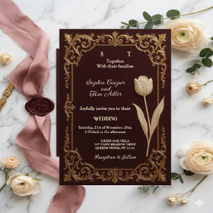 Luxus Burgund Gold Barock Tulpe Elfenbein Hochzeit Einladung