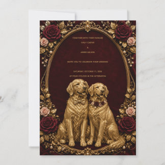 Luxus-Burgund-Gold-Golden-Retriever-Hochzeits-Einl Einladung