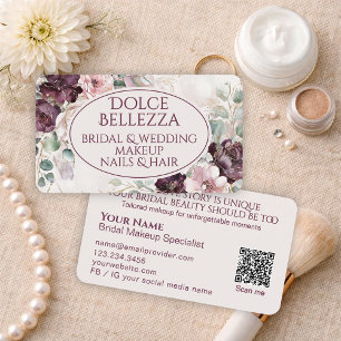 Luxus-Burgund-rot-lila-Blumen-Braut-Make-up-Artist Visitenkarte