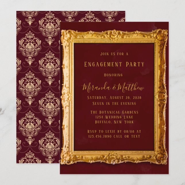 Luxus Burgund und Gold Royal Engagement Party Einladung (Vorne/Hinten)