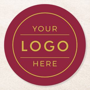Luxus-Burgunder-Gold-Firmenlogo Runder Pappuntersetzer