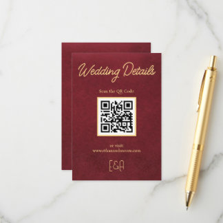 Luxus-Burgunder-Hochzeits-QR-Code-Beilagekarte Begleitkarte