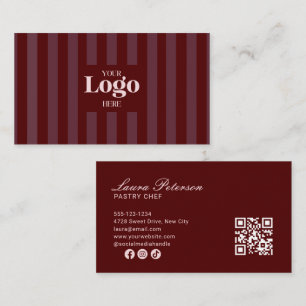 Luxus-Burgunder-Streifen Pâtisserie-Logo QR-Code Visitenkarte