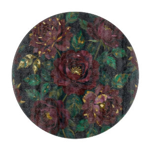 Luxus-Burgunderrosen-Goldblatt-Blumen Schneidebrett