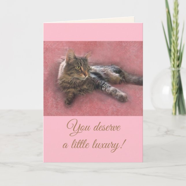 Luxus Cat On Pink Geburtstag Karte (Vorderseite)