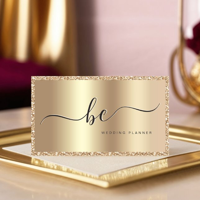 Luxus Champagner Gold Schrift Monogramm Modern Visitenkarte (Von Creator hochgeladen)