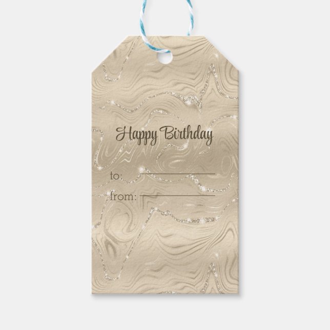 Luxus Champagner Hintergrund Beige Glitzer Geschenkanhänger (Vorderseite)