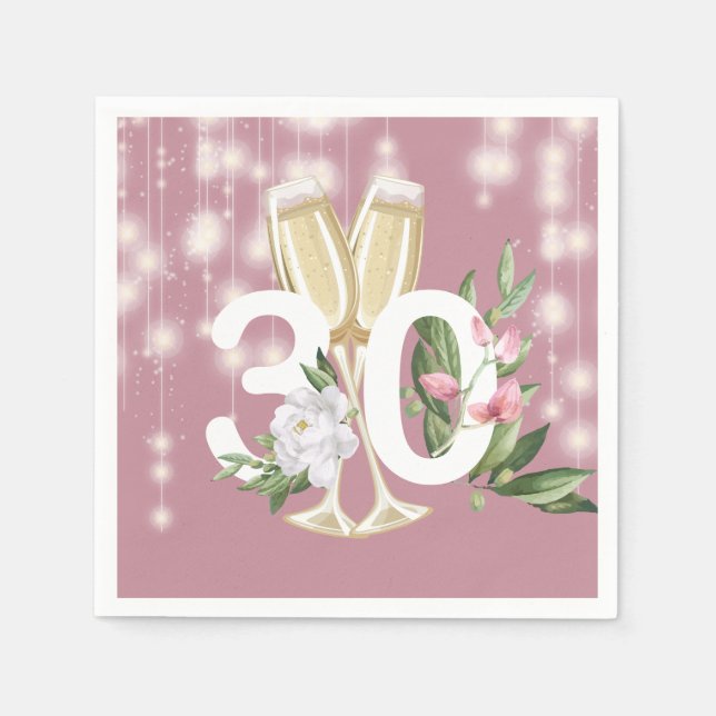 Luxus Champagner Pink 30. Geburtstag Serviette (Vorderseite)
