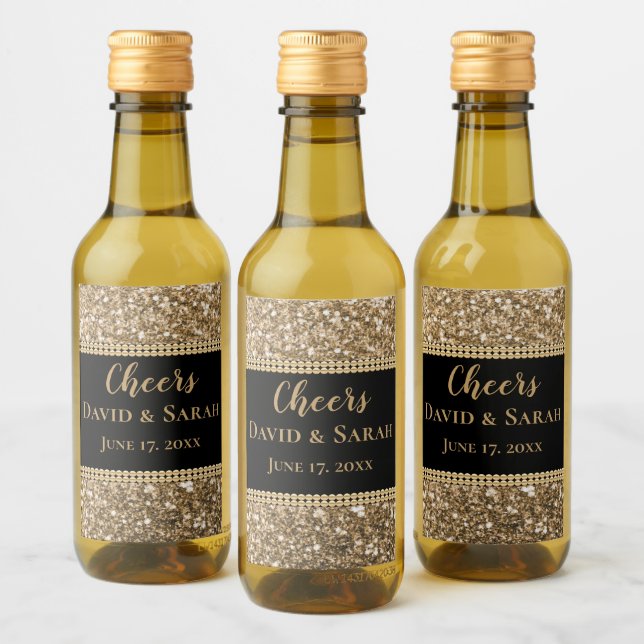 Luxus Cheers Mini Wine Label Gold Glitzer Perlen Weinetikett (Flaschen)