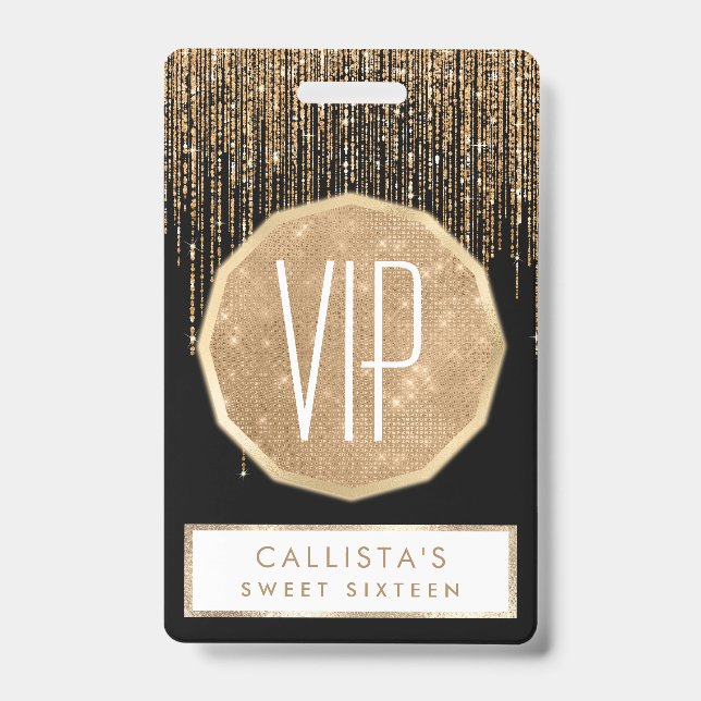 Luxus Chic Black Gold Funkelnd Glitzer Fringe Ausweis (Front)