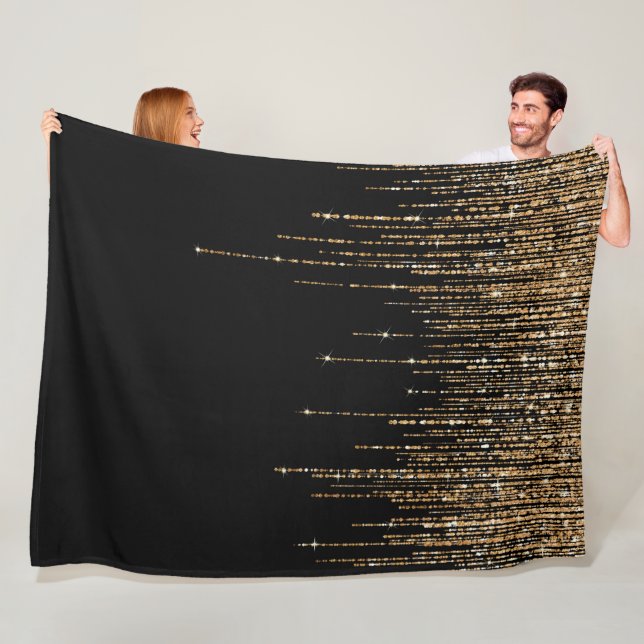 Luxus Chic Black Gold Funkelnd Glitzer Fringe Fleecedecke (Beispiel)