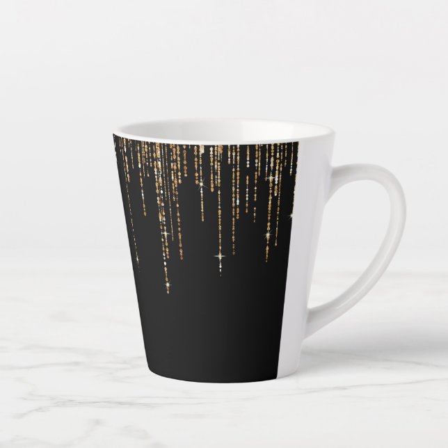 Luxus Chic Black Gold Funkelnd Glitzer Fringe Milchtasse (Rechts)