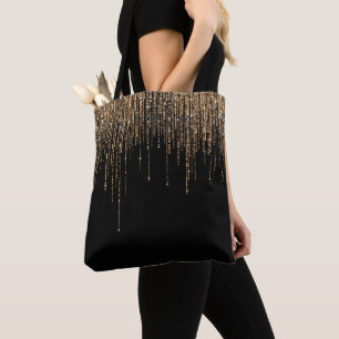 Luxus Chic Black Gold Funkelnd Glitzer Fringe Tasche