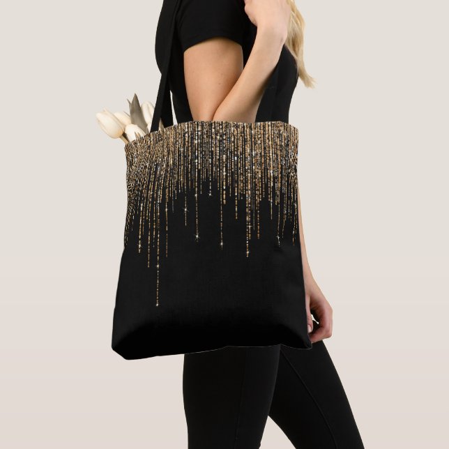 Luxus Chic Black Gold Funkelnd Glitzer Fringe Tasche (Von Nahem)