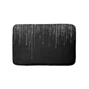 Luxus Chic Black Silver Funkelnd Glitzer Fringe Badematte