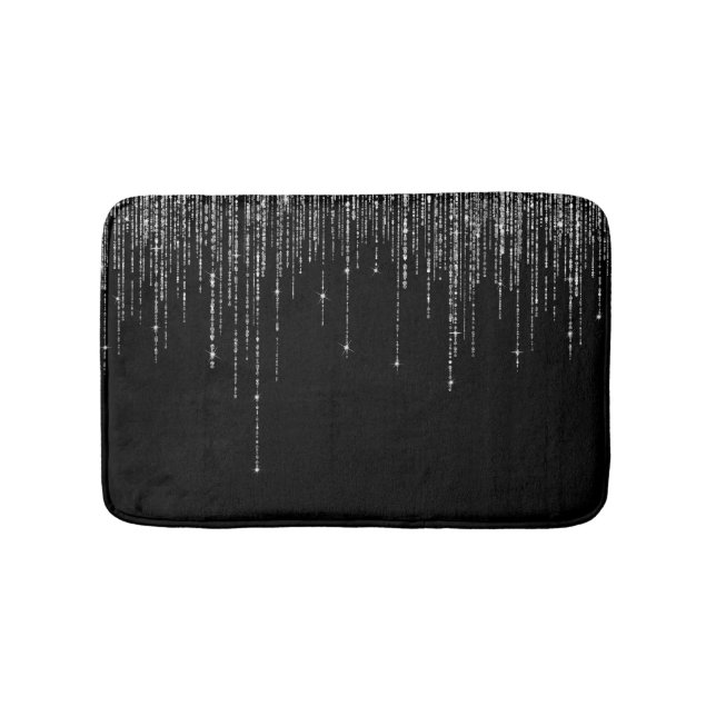 Luxus Chic Black Silver Funkelnd Glitzer Fringe Badematte (Vorderseite)