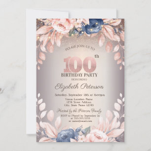 Luxus Chic Floral, String Lights 100. Geburtstag Einladung