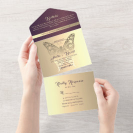 Luxus-Chic-Lila Hochzeit All In One Einladung
