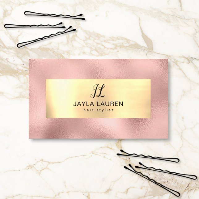 Luxus Chic Pink Gold Monogram Visitenkarte (Von Creator hochgeladen)