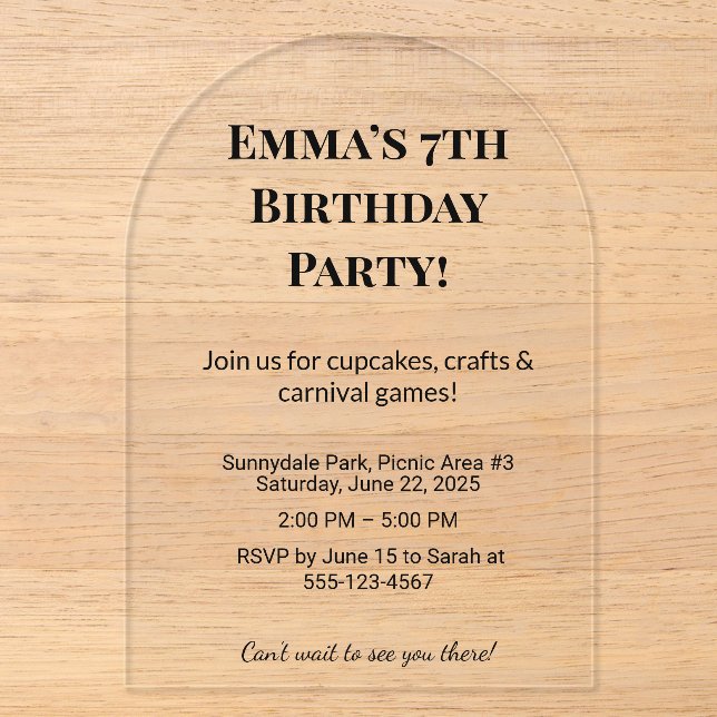 Luxus Clear Acrylic Birthday Party Einladungen (Vorderseite)
