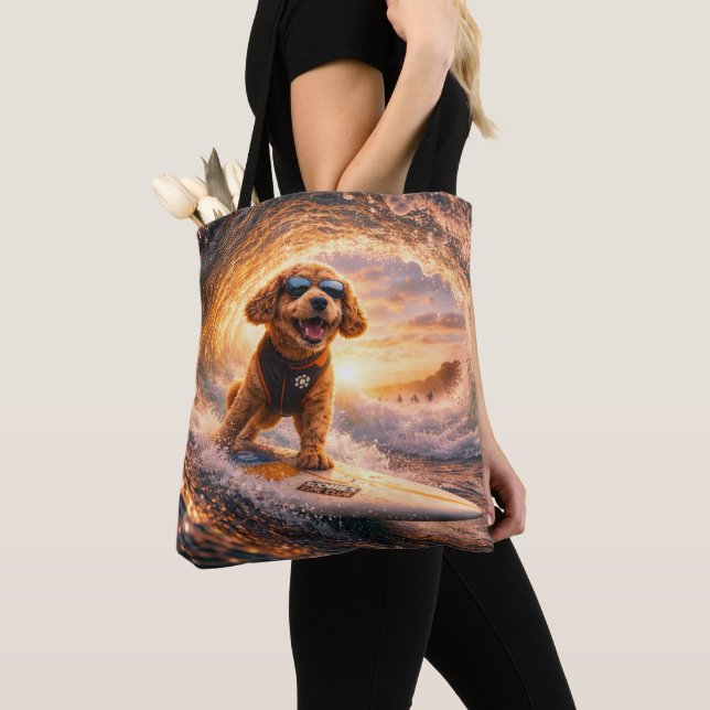 Luxus Cockapoo Surf – Ocean Dog Art Tasche (Von Nahem)