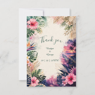 Luxus-Collage Hawaii Moody Boho Tropische Hochzeit Dankeskarte