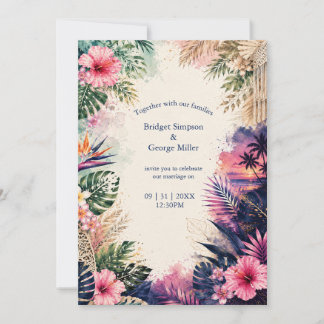 Luxus-Collage Hawaii Moody Boho Tropische Hochzeit Einladung
