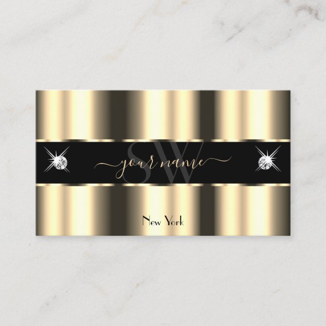 Luxus Cream Golden Black Sparkle Jewels Initials Visitenkarte (Vorderseite)
