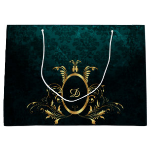 Luxus Damask Gold Rahmen Monogramm Große Geschenktüte