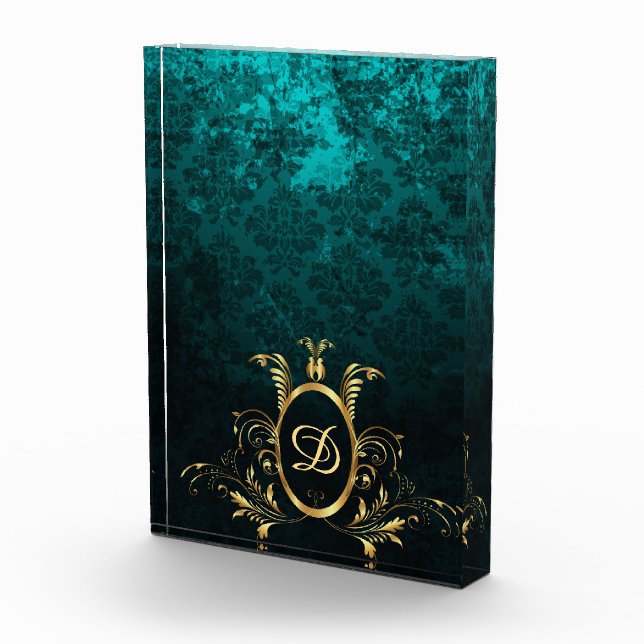 Luxus Damask Goldrahmen Personalisiert Fotoblock (Rechts)