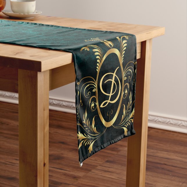 Luxus Damask Goldrahmen Personalisiert Kurzer Tischläufer (Beispiel)