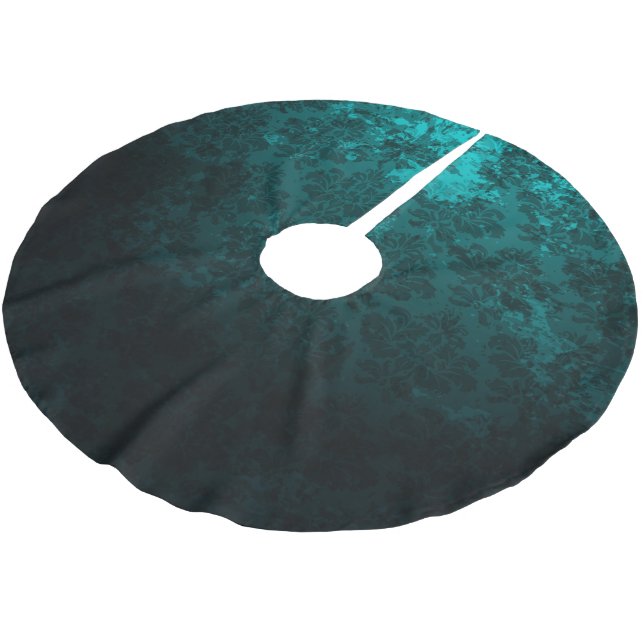 Luxus Damask Türkis Polyester Weihnachtsbaumdecke (Schrägansicht)