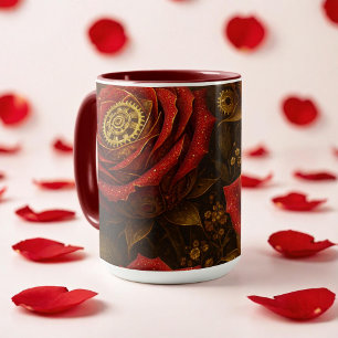 Luxus-Dampfpunk-Rosen Romantische Goldzahnräder Tasse