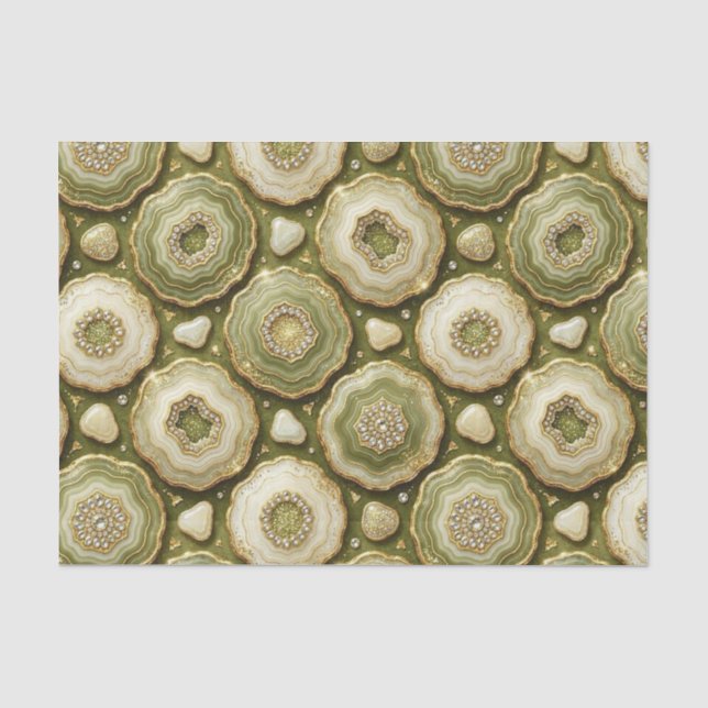 Luxus-Decoupage | Olivgrün + Gold-Achat-Geode Seidenpapier (Vorderseite)