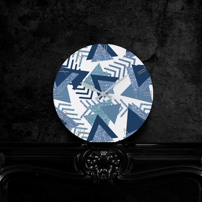 Luxus der 90er Jahre Abstrakt | Türkisblaues Muste Runde Wanduhr (Von Creator hochgeladen)