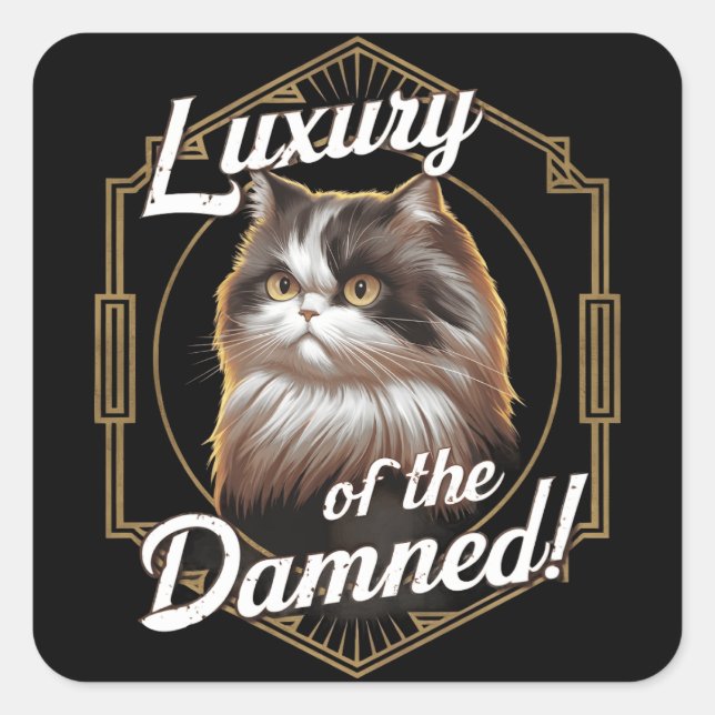 Luxus der Verdammten: Art Deco Perserkatze Quadratischer Aufkleber (Vorderseite)