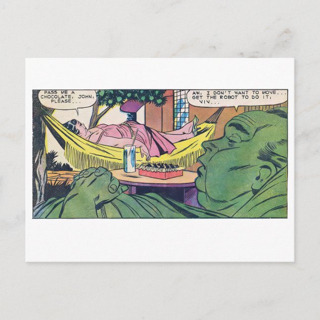 Luxus des Vintagen Comic Laziness Postkarte (Vorderseite)