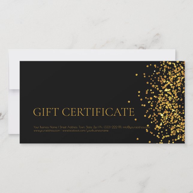 Luxus Design Geschenkgutschein Gold Sparkle Schwar Dankeskarte (Vorderseite)