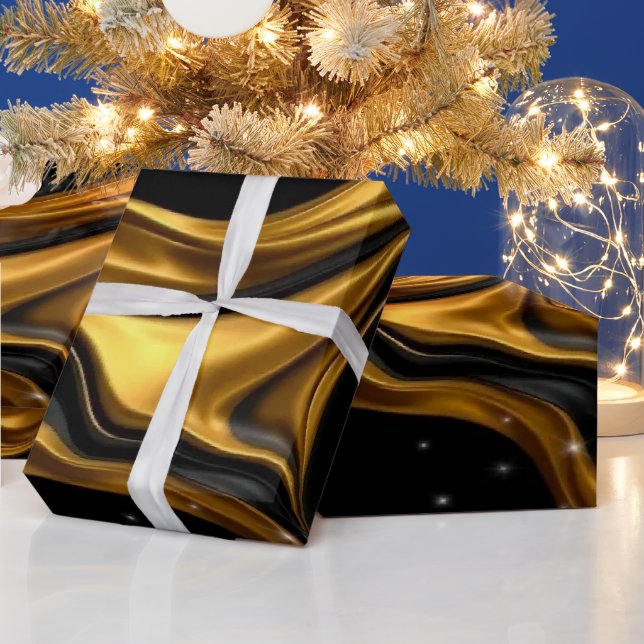 Luxus Designer Schwarz & Gold Flüssigkeits-Wirbelm Geschenkpapier (Feiertage)