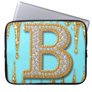 Luxus-Diamant-Buchstabe B auf goldenem Glitter-Hin Laptopschutzhülle