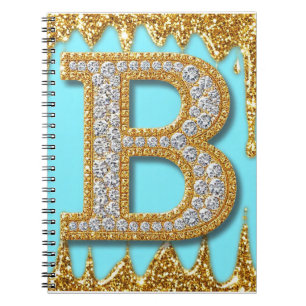 Luxus-Diamant-Buchstabe B auf goldenem Glitter-Hin Notizblock