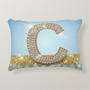Luxus-Diamant-Buchstabe C auf goldenem Glitter-Hin Dekokissen