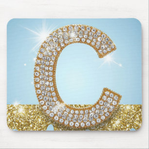 Luxus-Diamant-Buchstabe C auf goldenem Glitter-Hin Mousepad