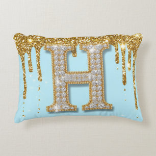 Luxus-Diamant-Buchstabe H auf goldenem Glitter-Hin Dekokissen