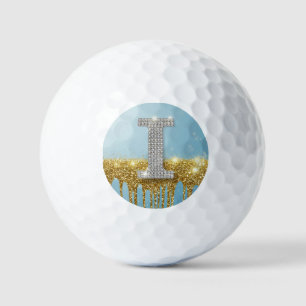 Luxus-Diamant-Buchstabe I auf goldenem Glitter-Hin Golfball