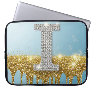 Luxus-Diamant-Buchstabe I auf goldenem Glitter-Hin Laptopschutzhülle