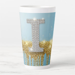 Luxus-Diamant-Buchstabe I auf goldenem Glitter-Hin Milchtasse