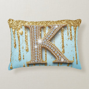 Luxus-Diamant-Buchstabe K auf goldenem Glitter-Hin Dekokissen