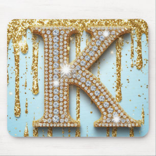 Luxus-Diamant-Buchstabe K auf goldenem Glitter-Hin Mousepad